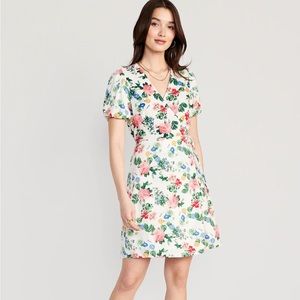 Floral Puff-Sleeve Mini Wrap Dress for women